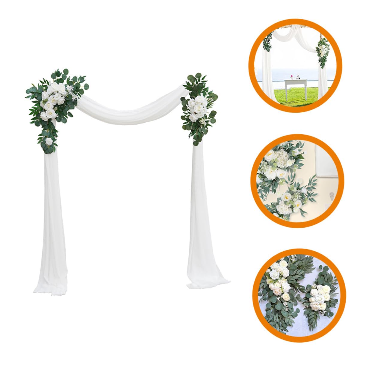 Hochzeitsbogen Blumen 1 Satz aus Seide und Tüll für Deko | Weiß, Künstlich, Pflegeleicht, Lebendige Optik, Outdoor Geeignet, Romantisch Elegant, 3 Stück
