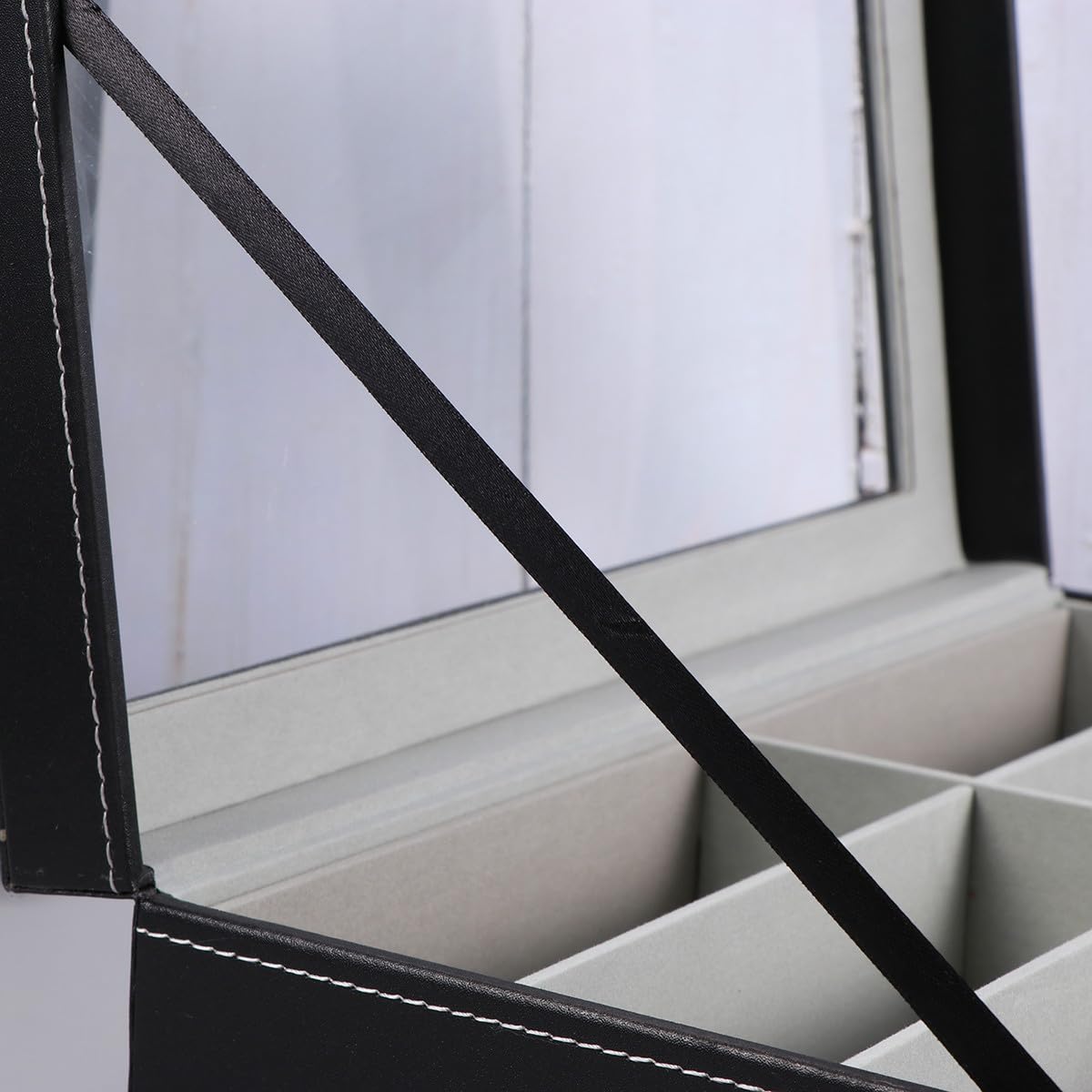 Zerodeko Scatola Porta Occhiali da Sole con Specchio Integrato in Pannello di Densità Pu e Vetro Nera con 8 Scomparti , in Pannello di Densità Custodia Organizer per Esposizione e