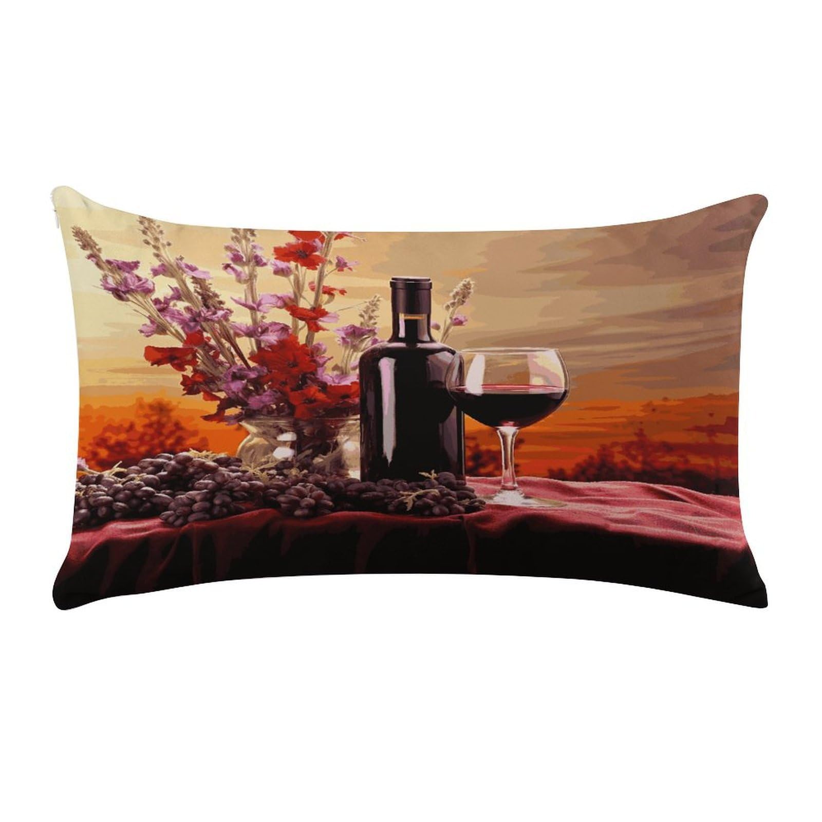 Red Wine Flower Pillow Cover Super Soft Pillowcase Luxury Cozy Fuzzy Velvet Pillow Shams Breathable Standard Pillow Cases with Zipper Wrinkle-Free Pillow Cover 12 "×20 "