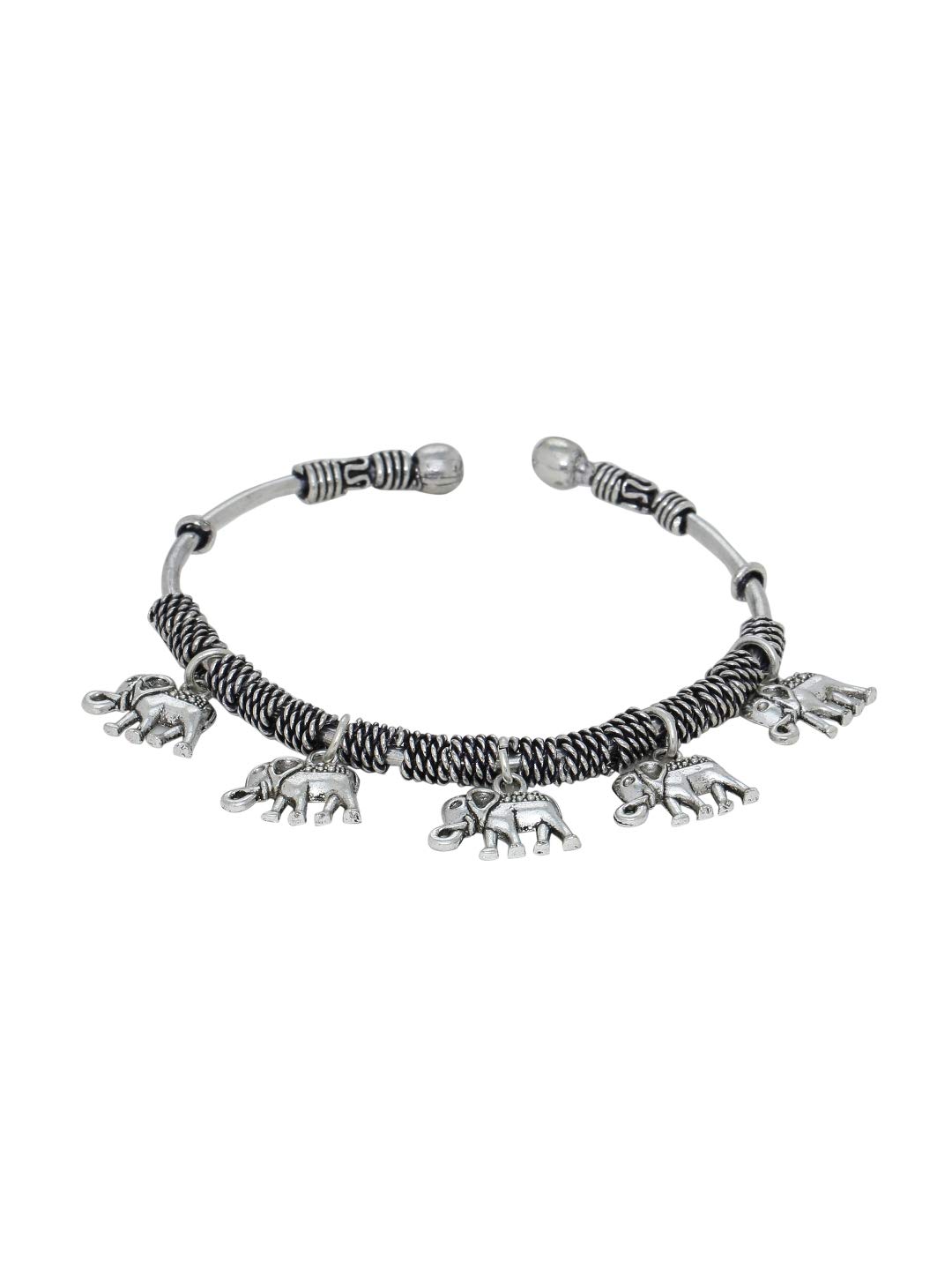 Silvermerc DesignsAntique Designer Ethnic Look Elephant Charm Oxidized Silver Plated Antique Adjustable Bracelet Bangle For Women & Girls
