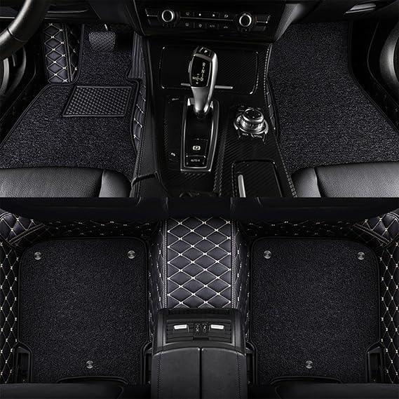 Premium 7D Car Floor Mat Full Set for Honda Accord Model (2007-2010)|| Luxury Leather with Grass Mat Complete Set || 100% Waterproof and Washable || Color : (Black and Beige)