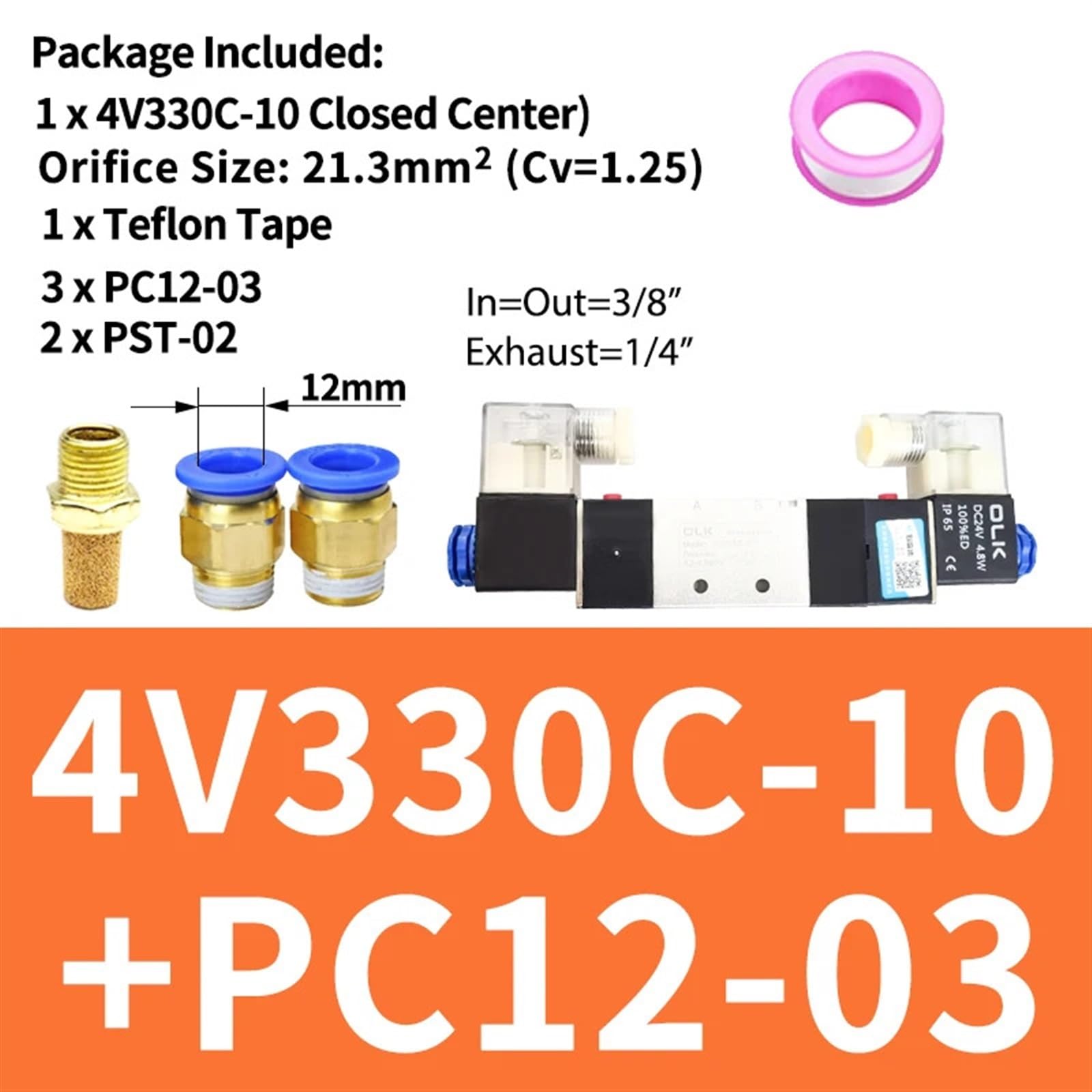 3 Posiciones 5 Puertos 4V130C-06 4V230C-08 4V330C-10 4V430C-15 Válvulas solenoides de Aire Control neumáticas Tamaño : DC12V(Coil,AC220V)