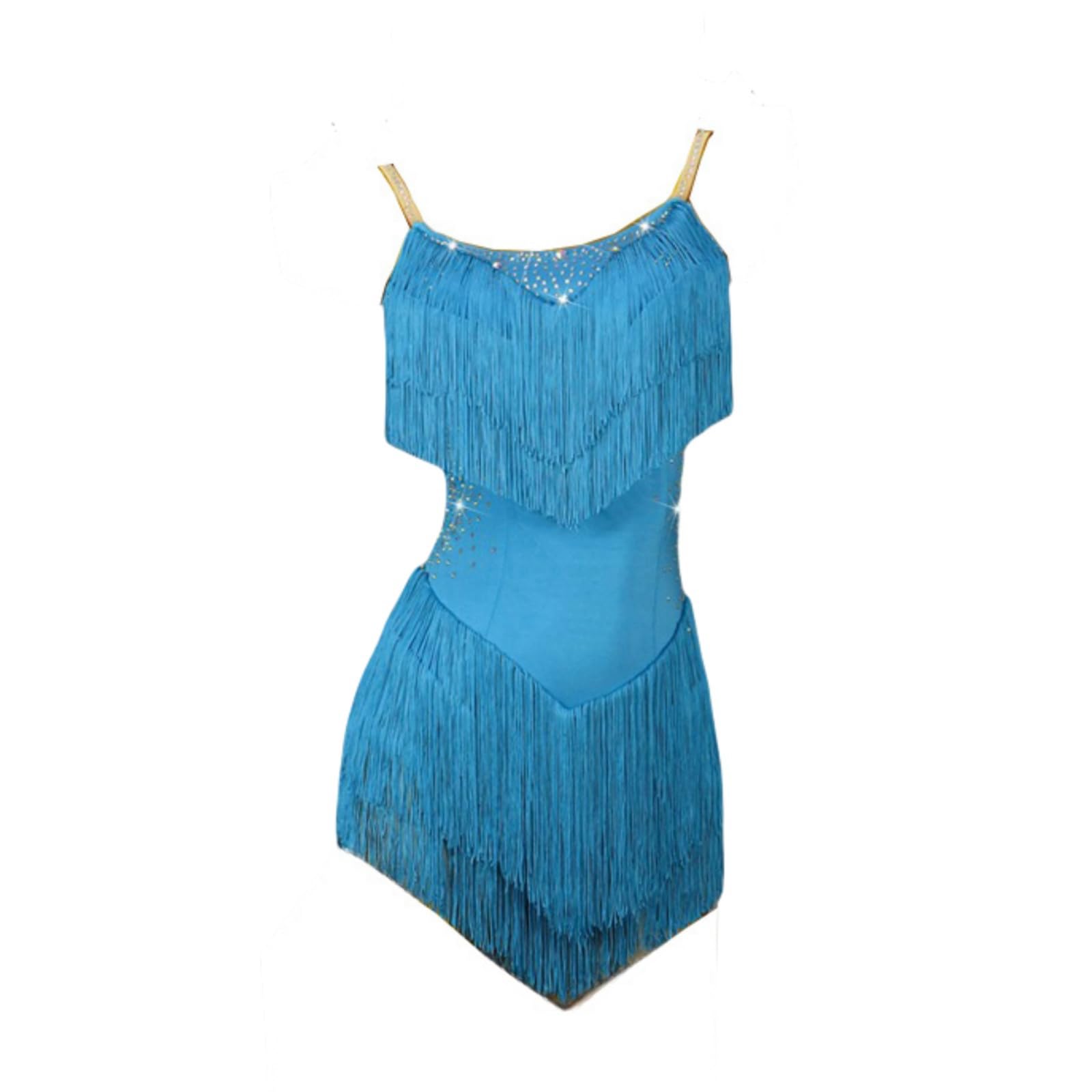 Tytyozay Women's Light Blue Backless Latin Dance Dresses, Adult Sequins Fringe Profession Latin Competition Dress For Ballroom Salsa Samba Rumba Chacha Costume,,M