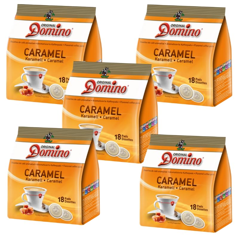 DOMINO Caramel | 5x18 dosettes de café aromatisé au Caramel | COMPATIBLES SENSEO®