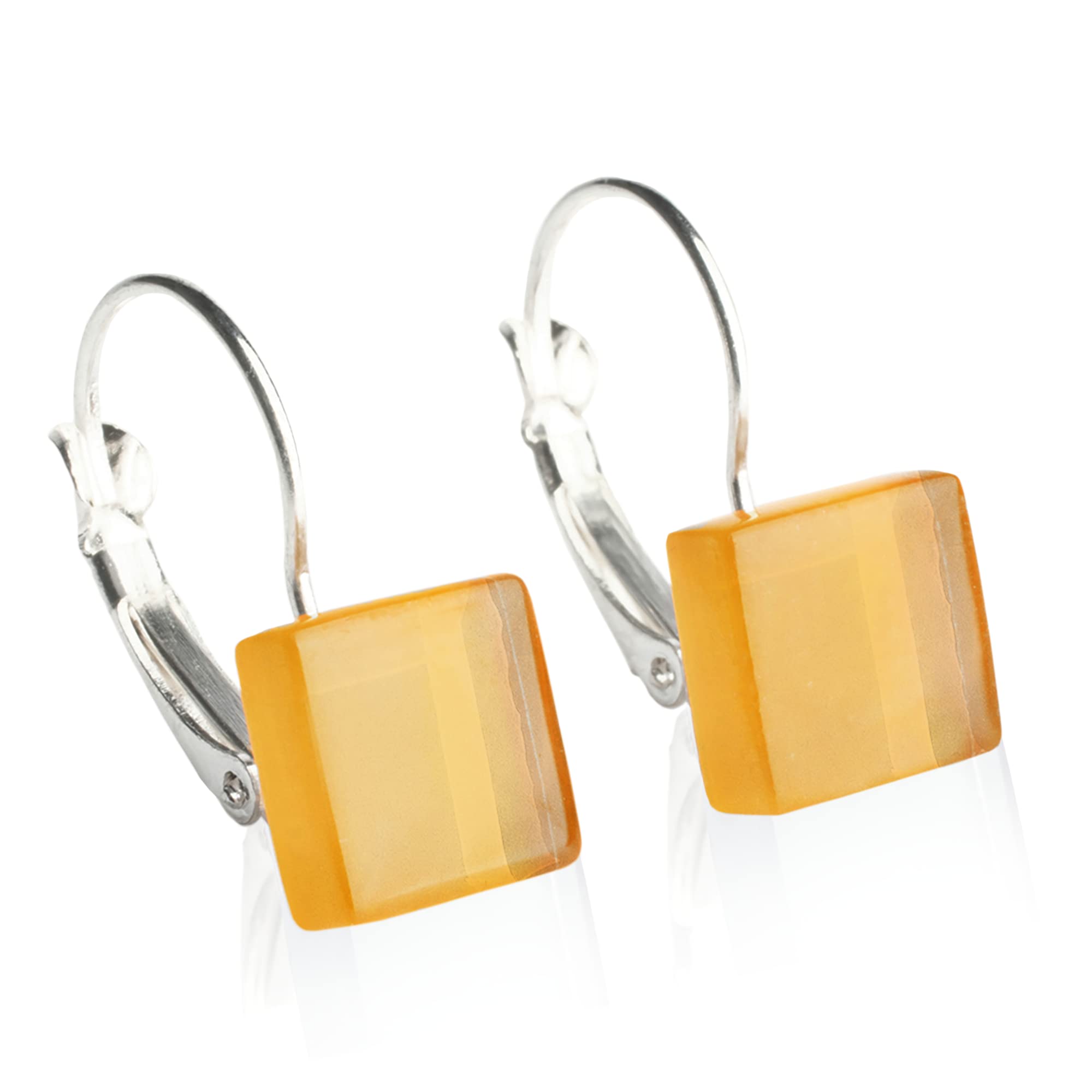 Edelstahl Ohrringe, Ohrhänger Silber, Hängeohrringe mit quadratischen Glassteinen, Nachhaltiger Ohrschmuck, Nickelfrei, hochwertiger Ohrringverschluss, Klappverschluss, Schmucksteine: 10mm