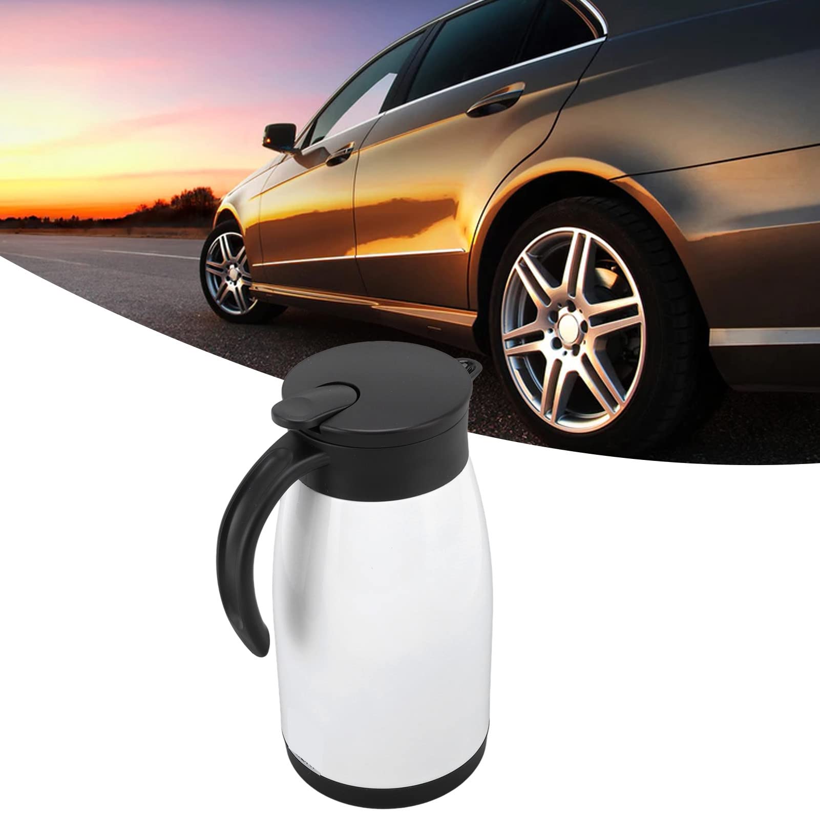 680Ml Capacità Doppio 304 Bollitore in Acciaio Inossidabile Manico Ergonomico 12V 24V Bollitore a Doppia Tensione, Bollitore da Viaggio per Viaggi Casa Scuola Ufficio Caffè Elettrico Percolator