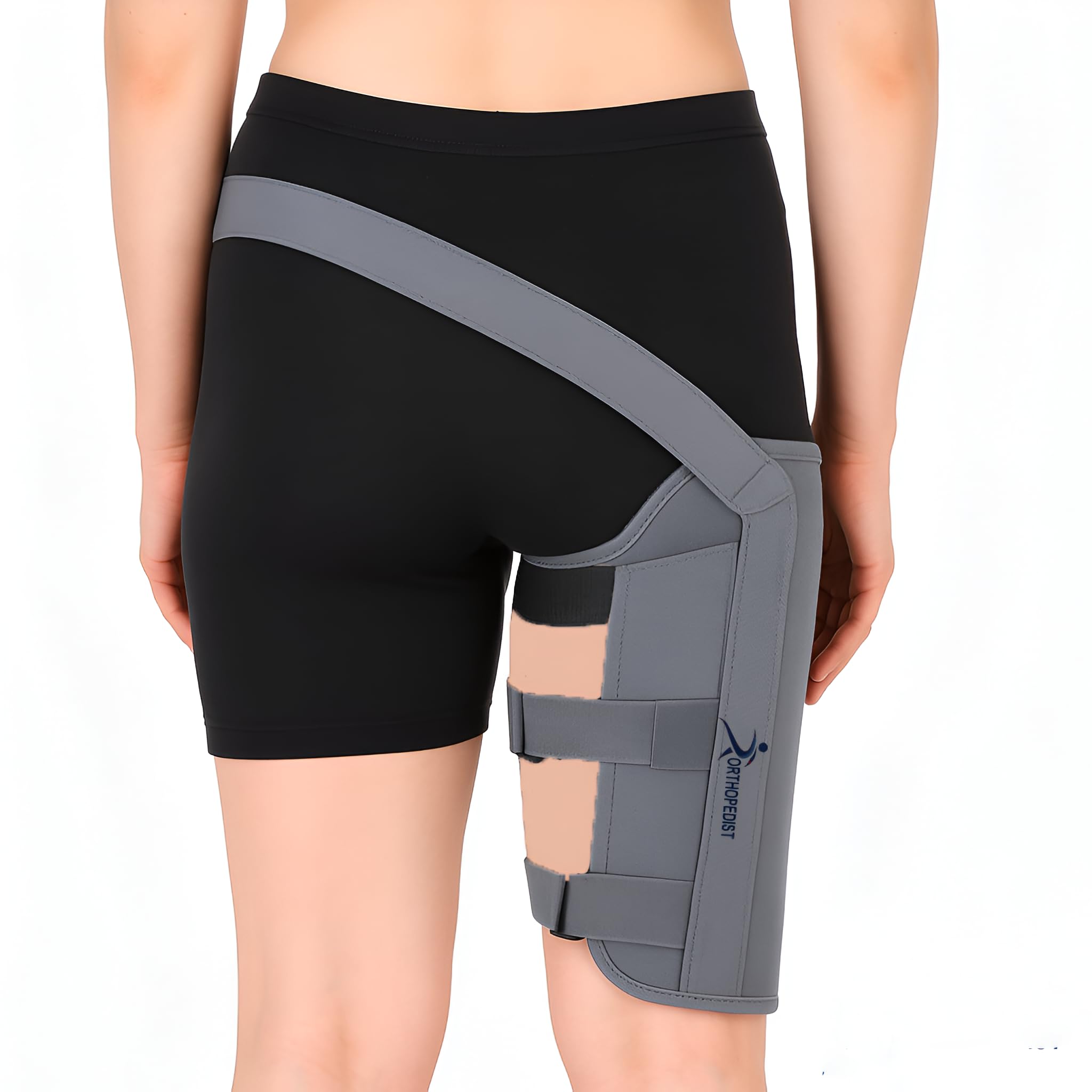 Femur Brace, Groin Thigh Wrap Support, Hamstring Compression Belt for Muscle Strain and Hip Pain, Grey (M)