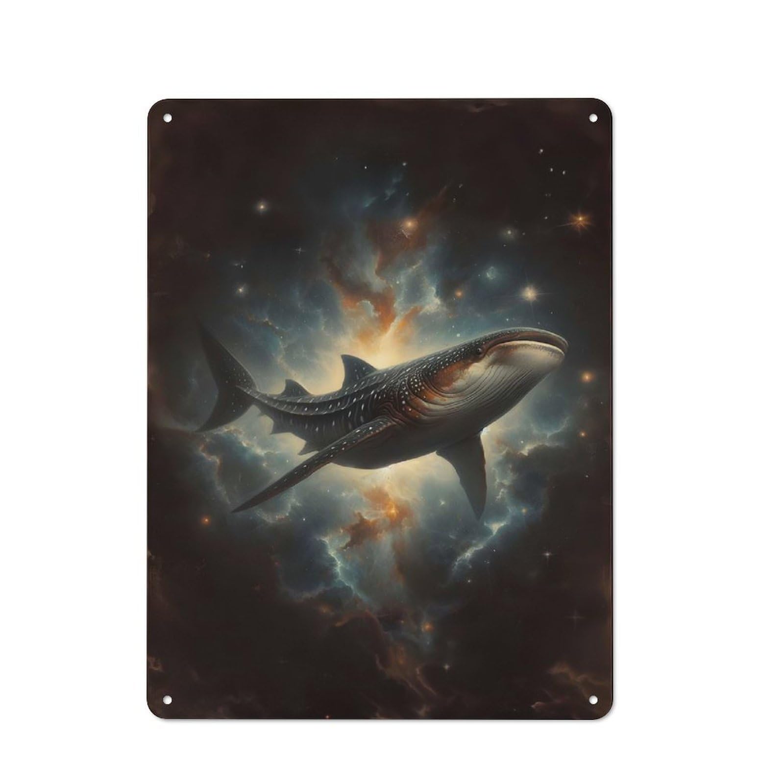 Whale Shark in Galaxy Rustic Tin Sign 40x30cm, Shed Style Utility Space Decor for Patio Bar, Workshop, Shed Or Kitchen