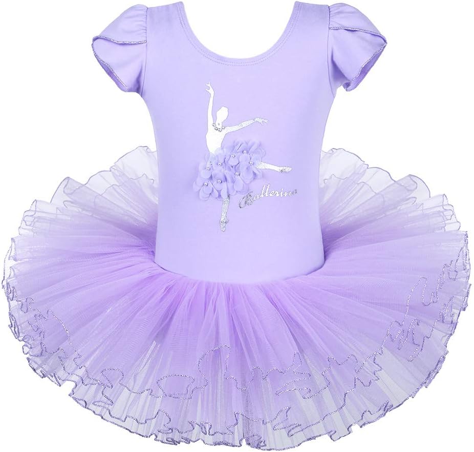 HUAANIUE Girls 3-8Y Ballerina Ballet Dress Flower with Pearl Gymnastics Leotard Dancing TuTu Skirt Dancewear Costumes