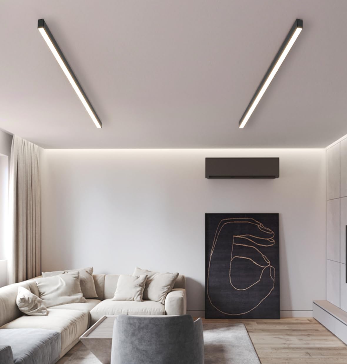 Linear Flush Mount Ceiling Light Black Modern LED Close to Ceiling Light Long Strip Long Strip Ceiling Lamp Surface Mount Light Fixtures for Living Room Corridor - 78" Natural Light