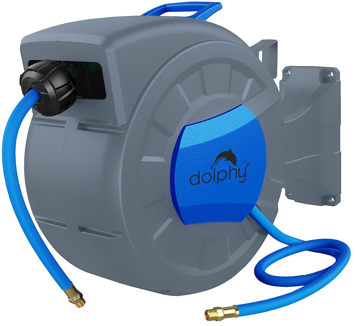Dolphy Retractable Air Hose Reel Enclosed with 3/8 in. x 20 Meter (66 FT) Hybrid Hose