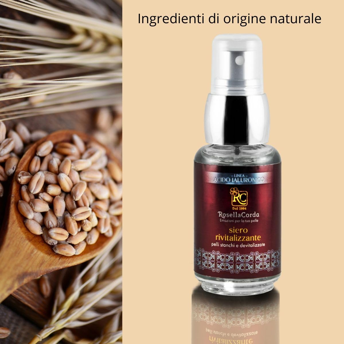 Siero rivitalizzante linea Acido Jaluronico RC, rimpolpante, coenzima Q10, vitamina B5 vitamina C della rosa canina per Uomo e donna,30 ml