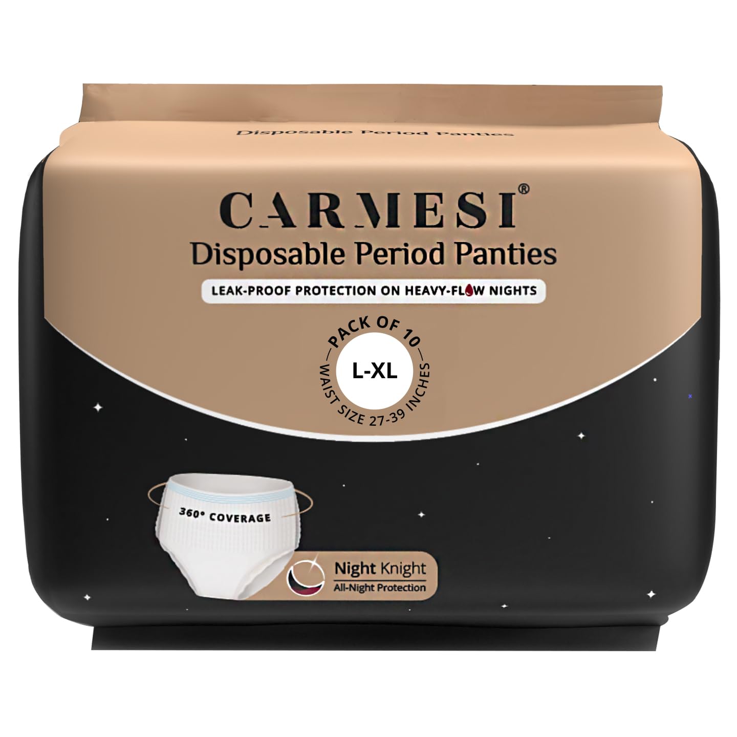 CarmesiDisposable Period Pants for Women, Pack of 10 (L-XL) | 360° Protection for Super Strong Flow | Leakproof & No Rashes | Maternity Panties | All Night Protection | Ultra Absorbent Core