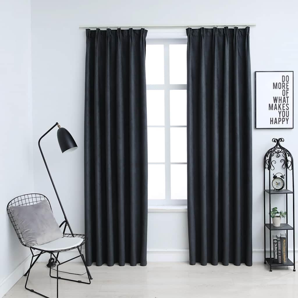 Verdunkelungsvorhänge 2er Set mit Metallhaken, blickdichte Gardinen in Wildlederoptik, für Wohnzimmer & Schlafzimmer, pflegeleicht, Anthrazit, 140x225 cm, Moderne Wohndeko
