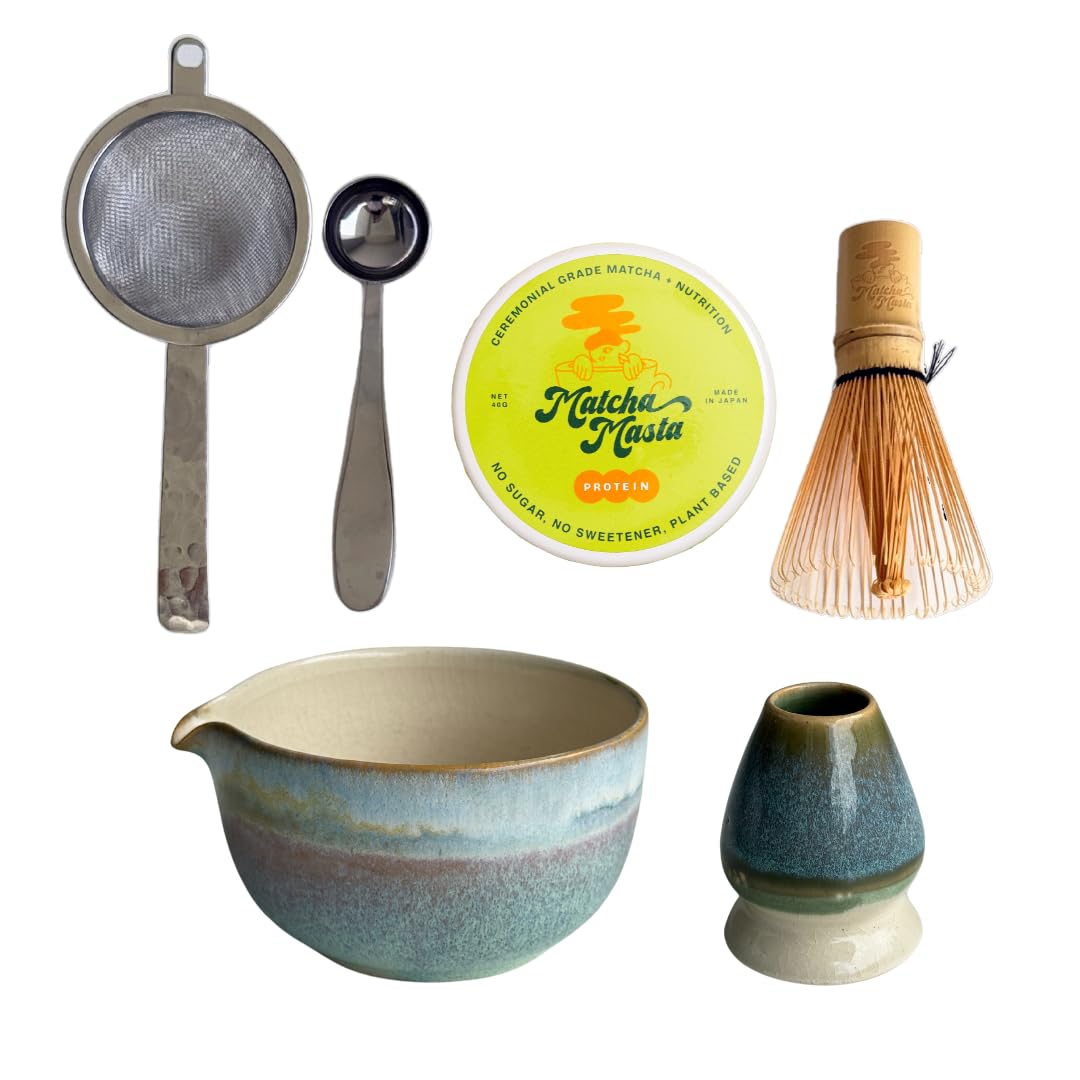 Matcha Masta Matcha Protein 40g 1 41 oz Ceramics Essentials Handmade Ceramic Matcha Bowl Whisk Stand Matcha Tools