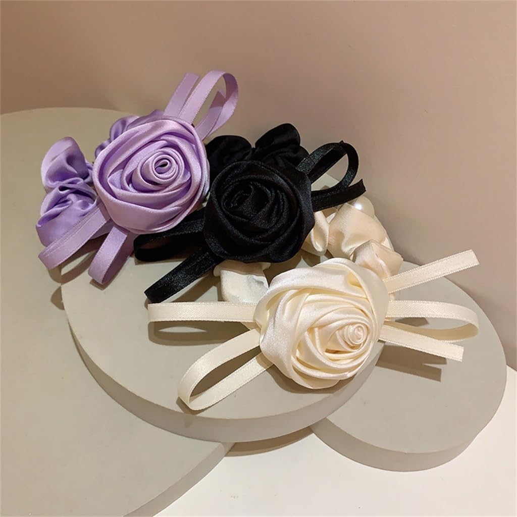 JFDBGU Diademas francesas Vintage for el Pelo, Suaves y románticas Rosas de satén, Perlas, Lazos for el Pelo, Diademas(3-Pack)