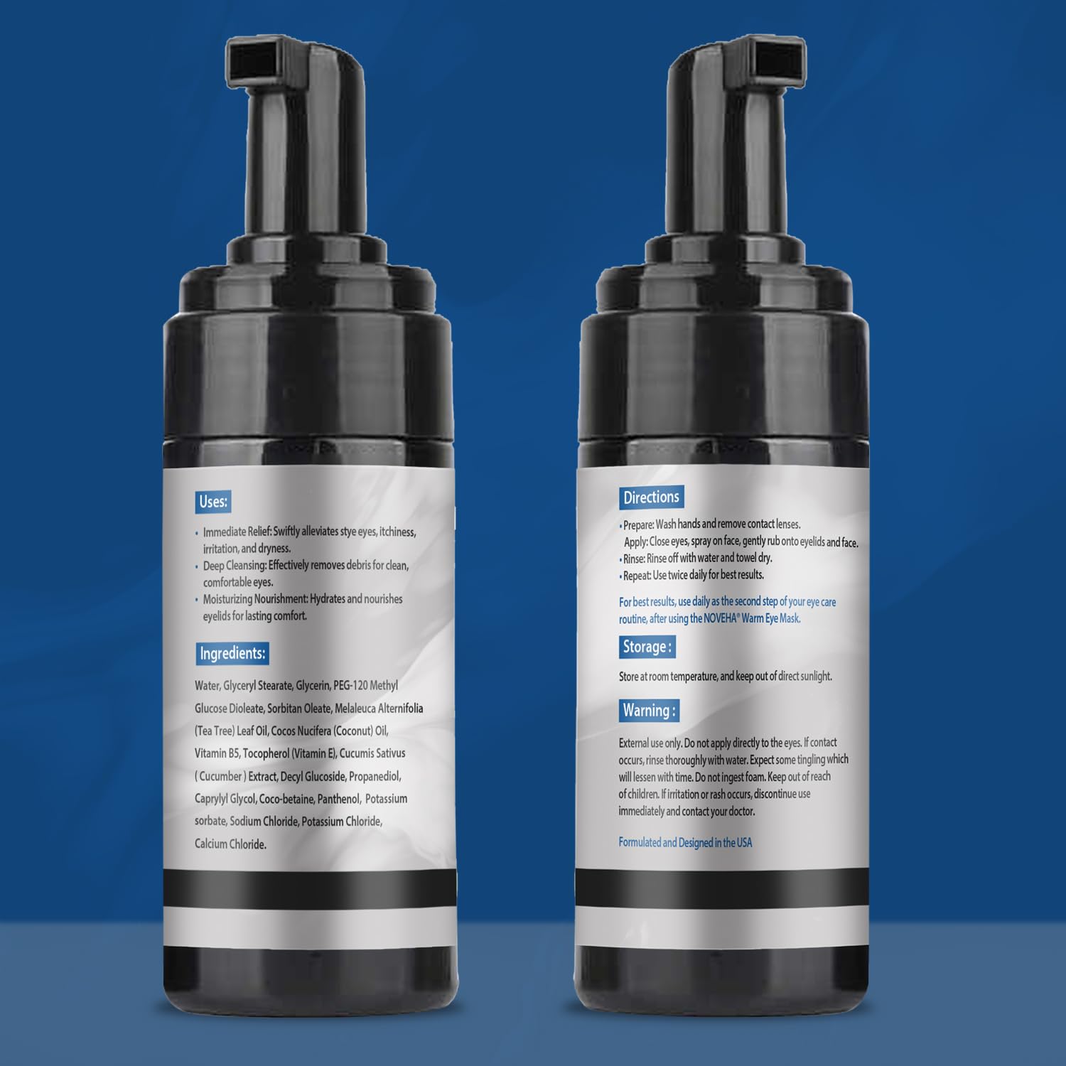 NOVEHA XStye - Detergente schiumogeno per palpebre, formula con olio di tea tree, lavaggio quotidiano per palpebre e ciglia per occhi di porcile, ciglia e secchezza della pelle (100 ml) - 100 ml