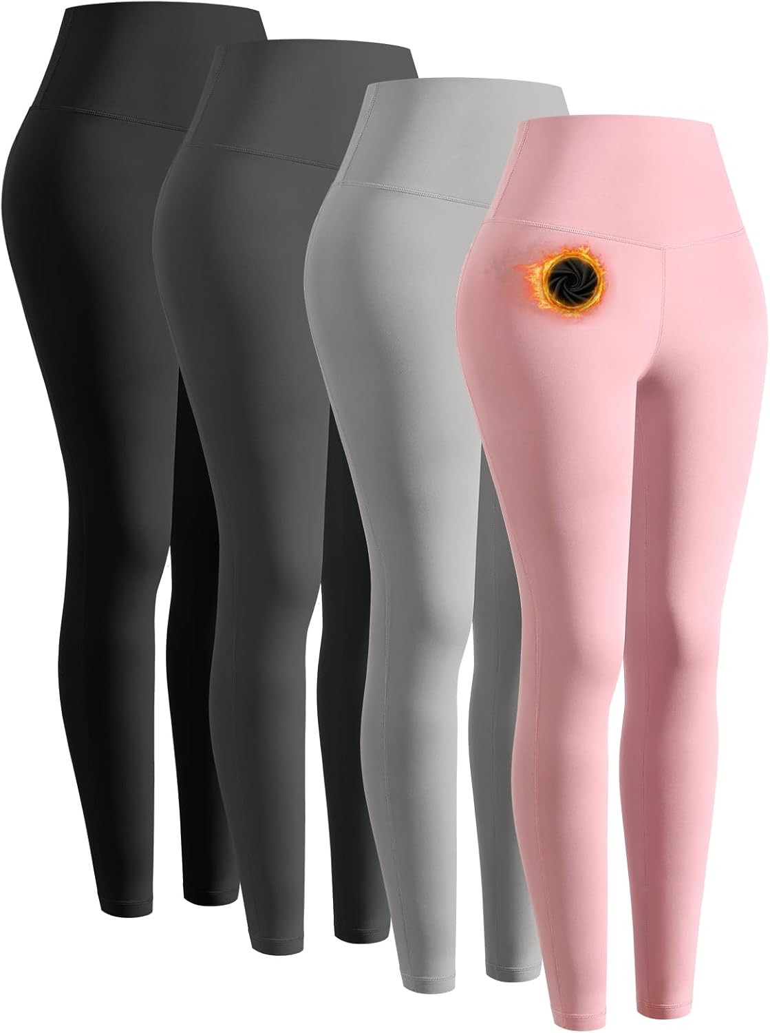 4 Pack Women's Fleece Lined Leggings, High Waisted Thermal Leggings for Women Winter Warm Workout Yoga Pants