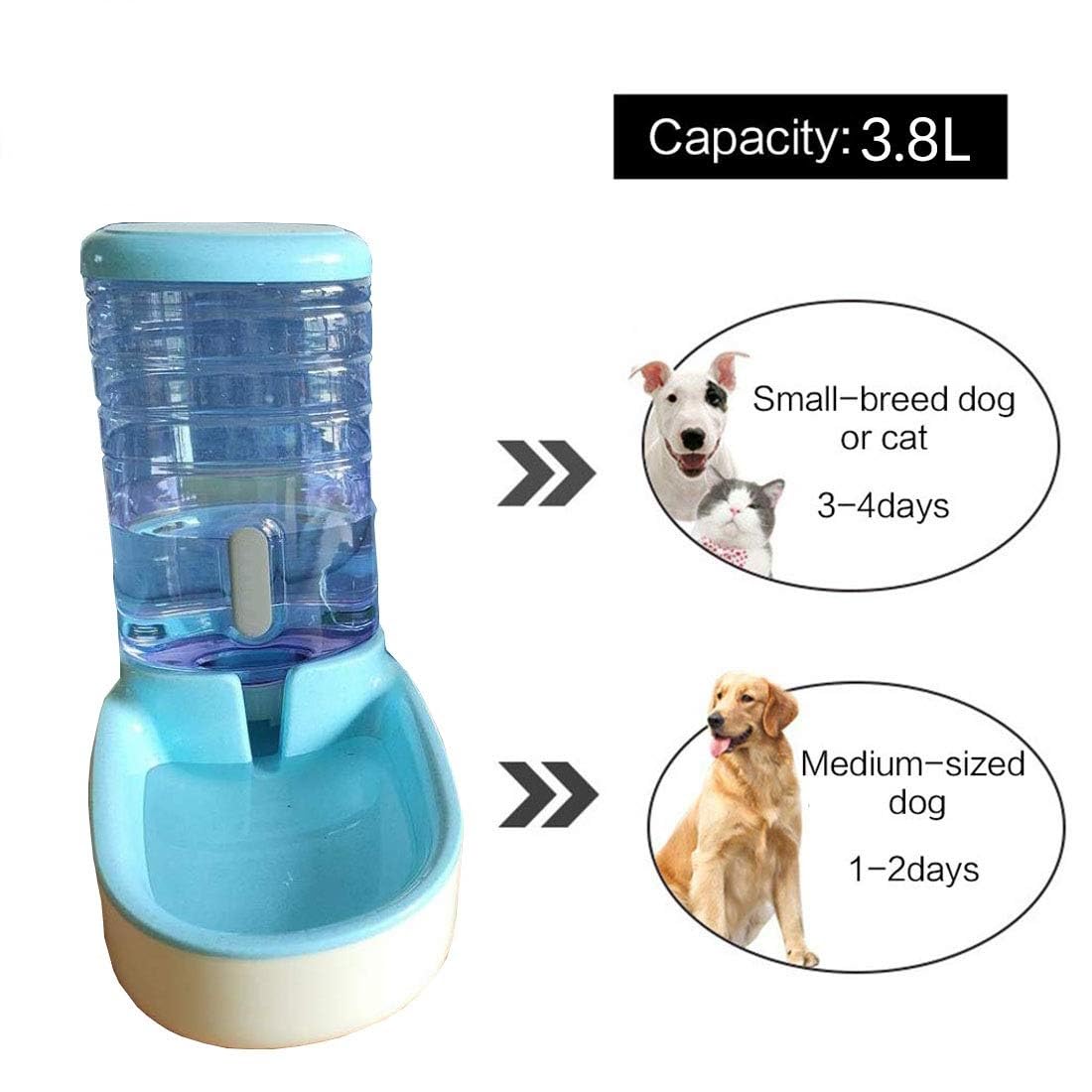 Alimentatore d'acqua per animali domestici, abbeveratoio automatico per animali domestici, dispenser di acqua in plastica per cani e gatti, 3,8 litri
