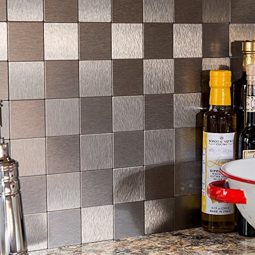 Aspect Peel and Stick Backsplash 12in x 4in Square Stainless Matted Metal Tile for Kitchen and Bathrooms (3-Pack) - Thumbnail 3