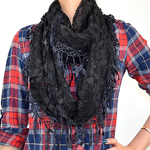 Lace Infinity Loop Scarf with Melon Seed Fringe