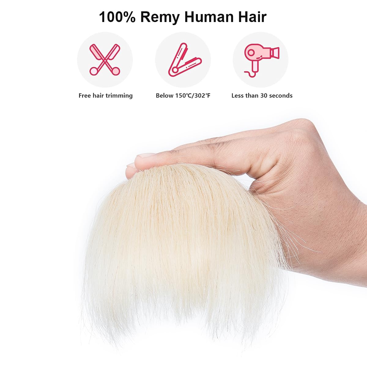 BUYOGET Clip in Fringe 100% Human Hair Pieces Platinum Blonde Fringe Clip in Hair Choppy Clip on Bangs, Bleach Blonde -choppy bangs - Image 3