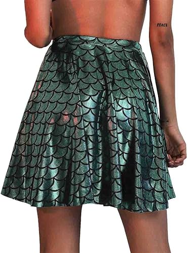 Miniatura 4 de GRAEEN Faldas de sirena con escamas de pescado, minifalda plisada acampanada brillante, falda plisada de cintura alta, falda de rendimiento para