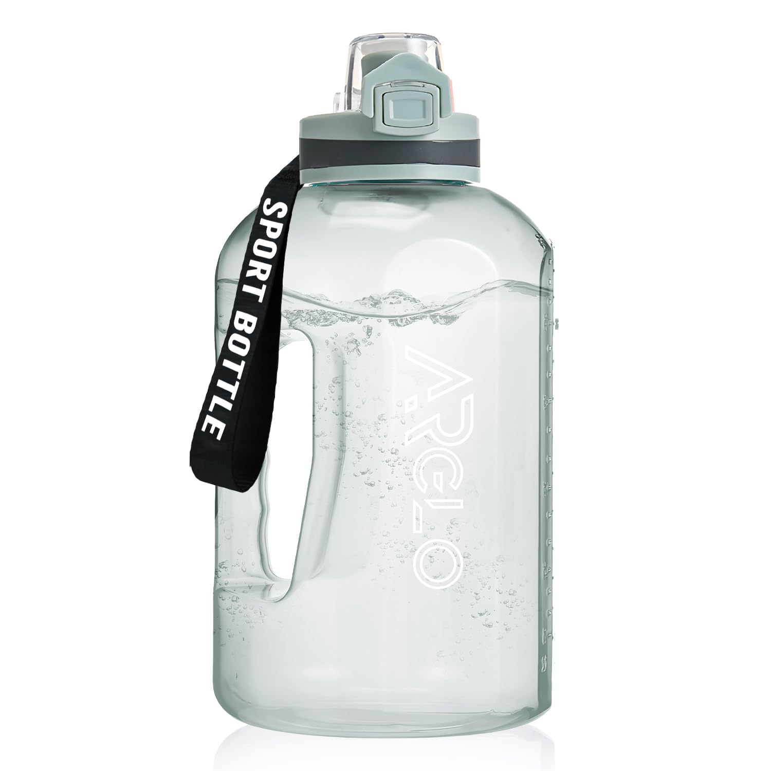 ARGLO 2.2L Water Bottle with Flip-top Lid and Handle, Leak-proof BPA Free Time Marker & Reminder, Large Capacity Wide Mouth Gallon Water Jug for Sports Fitness Gym Hiking (Green)