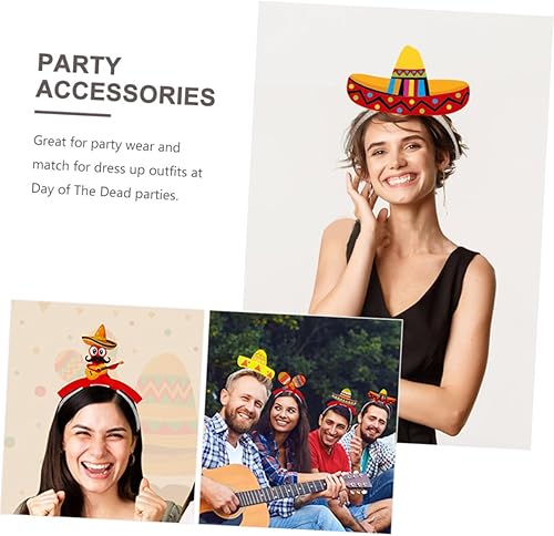 Miniatura 9 de Didiseaon 6 diademas mexicanas para fiestas de cumpleaños, decoraciones mexicanas, sombrero de paja, sombrero de paja, sombrero de diadema,