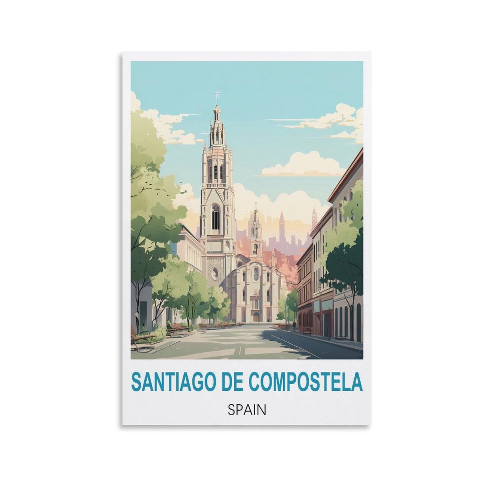 Vintage Metal Tin Sign Funny,Santiago De Compostela Spain,Funny Retro Metal Wall Decor Decorative Tin Sign Art Plaque Poster for Home Kitchen Bar Club Decoration 15x30cm