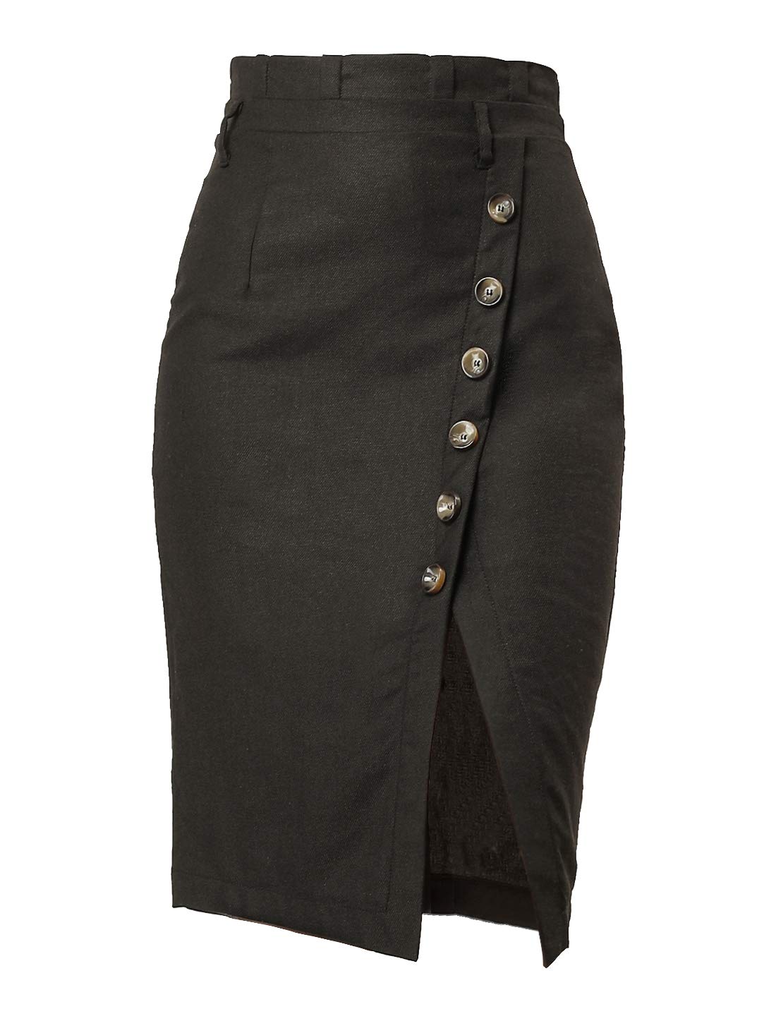 Allegra K Jupe crayon courte avec ceinture fendue pour femme - Noir - Taille XL