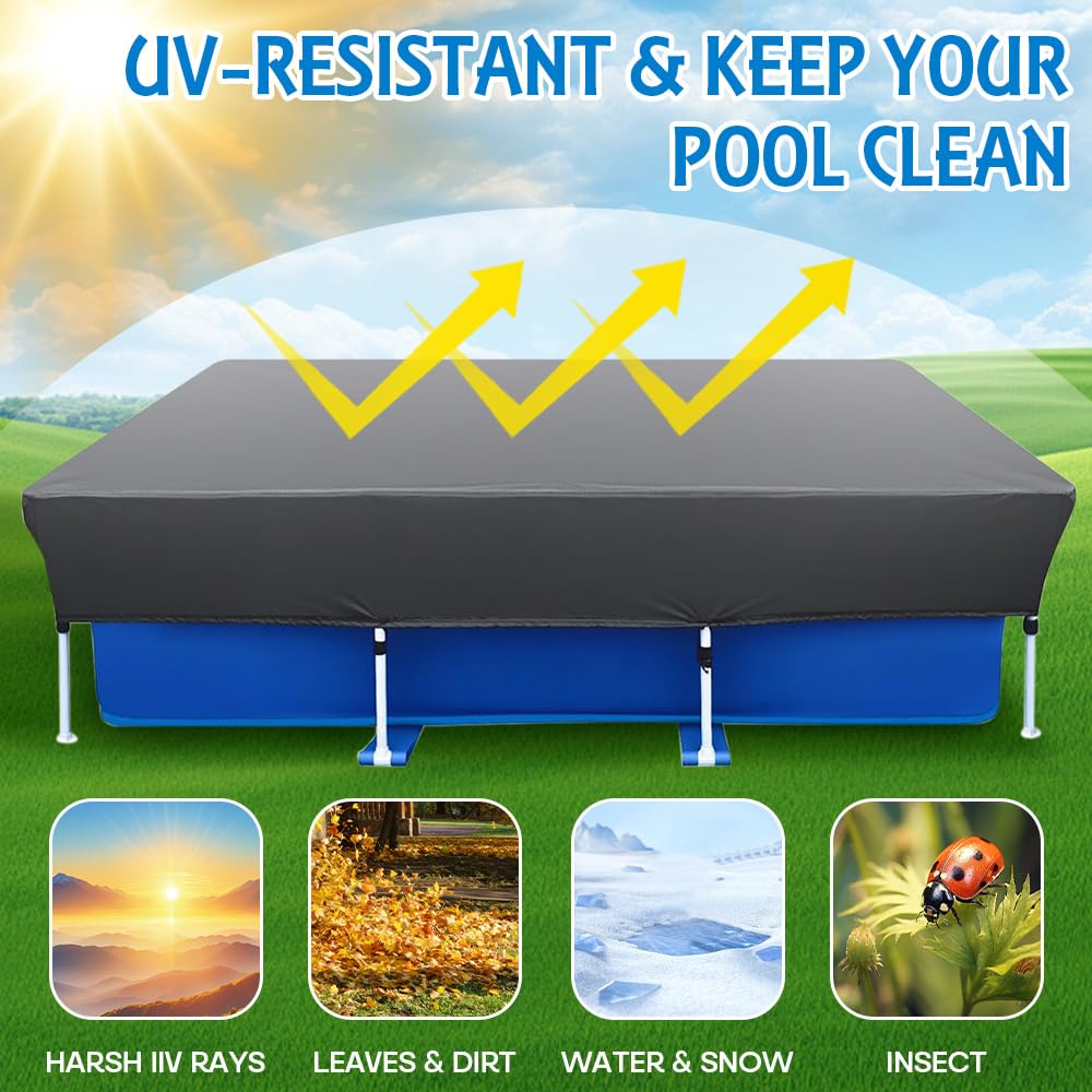 Cubierta para Piscina Rectangular, 220 X 150 cm Lona Solar para Verano e Invierno con Cuerda, Lona Solar para Piscina para Marco Rectangular, Prueba de Polvo Impermeable Durable