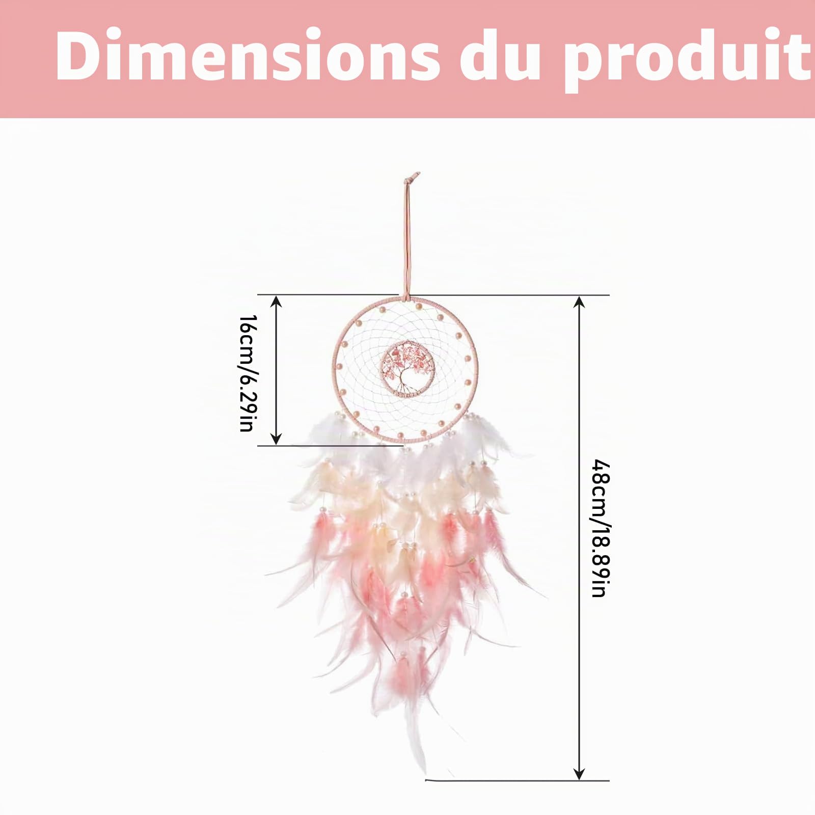 Attrape-rêves, rose, macramé, cristaux, anneaux en métal, résistants aux UV, extérieur, enfants, voiture, cadeau de mariage, bohème, bricolage, décoration rose, chambre d'enfant, salon
