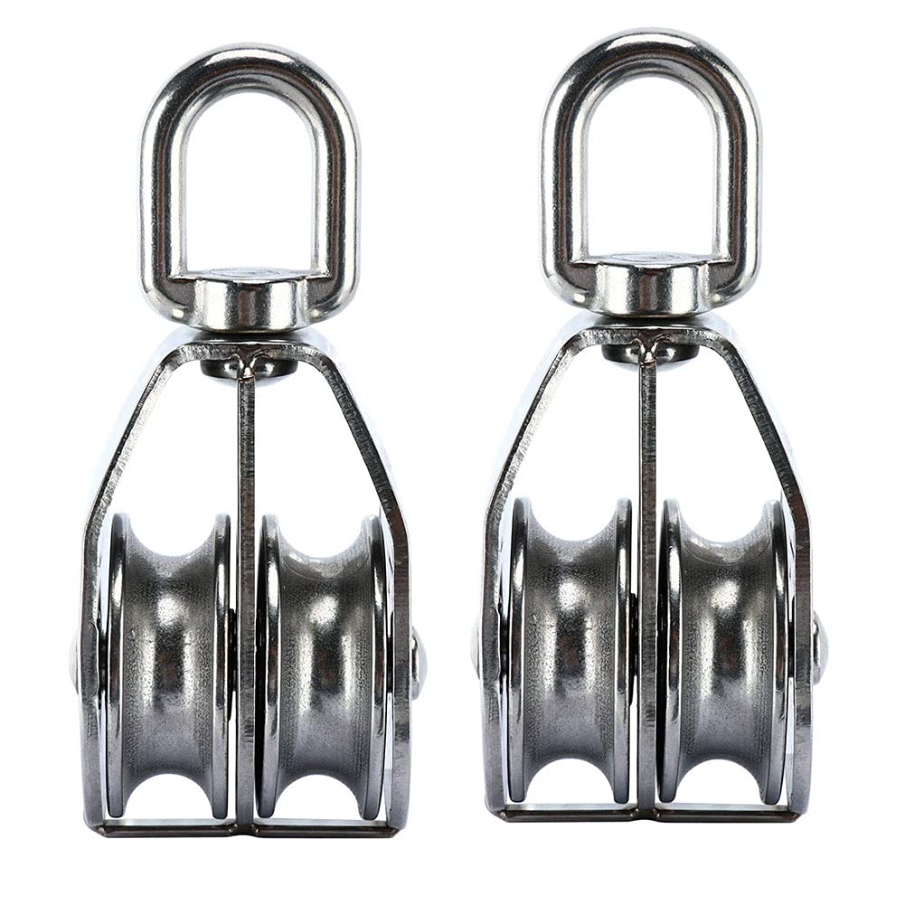 Lxuan-polea sincronizada M50 Bloque de polea doble 304 Rodillo de polea de acero inoxidable Rodillo de doble rueda de doble rueda de ruedas Poleas de poleas Juego de ruedas, 2pcs, Alta precisión