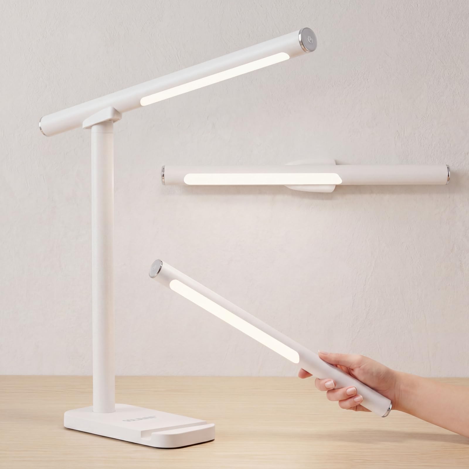SOLAVN Cordless Rechargeable Desk Lamp, White 3-in-1 Magnetic Table Lamp with Detachable Light Bar, USB-C Touch Dimmable 3000K-6500K, 7W 360° Reading and Bedside Lamp — image 1