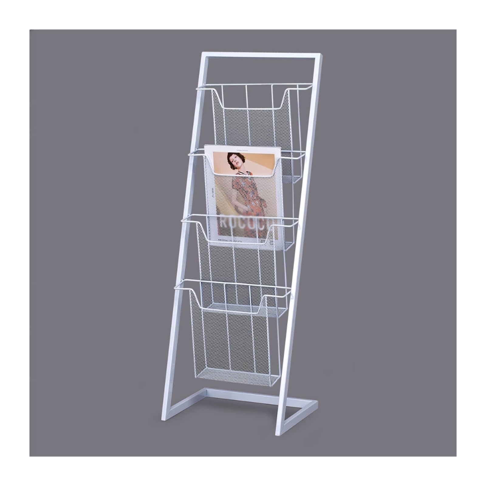ASerZenith Floor-standing Display Rack, Floor-Standing Magazine Rack Brochure Display Stand Literature Magazine Rack Holder Newspaper Stand with 4 Pockets for Products Exhibition Fa (White)