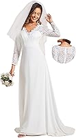 Ever-Pretty Women's Long Sleeve Lace V-Neck Fall Wedding Dress with Train Bridal Gown 01925-PH