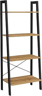 VASAGLELadder Shelf, 4-Tier Bookshelf, Bookcase, for Living Room, Bedroom, Kitchen, Home Office, Industrial Style, Steel Frame, Honey Brown and Black LLS044B05
