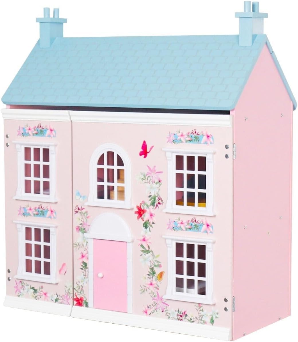 BLUEBRIT Large Wooden Play Doll House With Accessories & Furniture - Elevator, Design Your Own Home, Easy Assembly - Perfect Christmas or Birthday Gift for Girls (Design 8)
