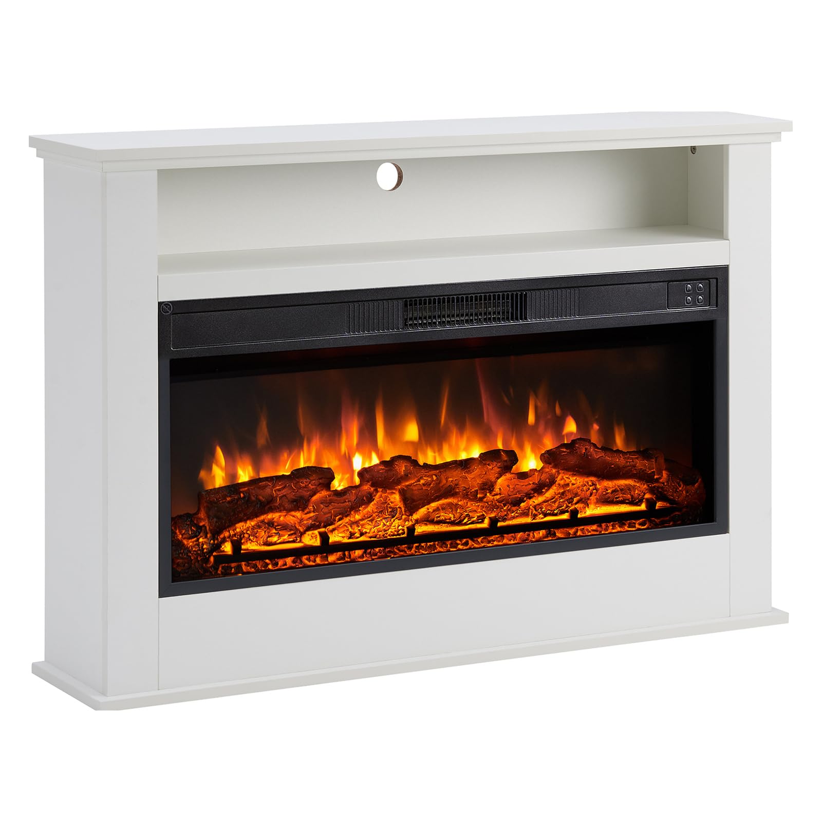 FLAMEKO 41 inch Electric Fire and Surround for Living Room, Sahara White | 1.8kW Heater, 3 Flame Effects, 13 Mood Lights, Remote Control, 7-Day Timer, Plug In, No Chimney Needed