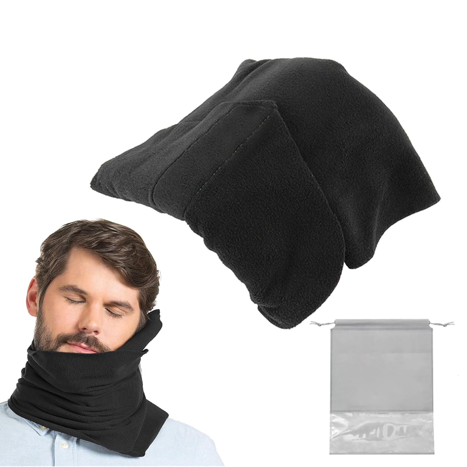 MuHadJiyaMuHadJiya Travel Pillow for Neck Support, Support Neck Pillow with Scarf, Airplane car or Office nap Pillow with Storage Bag, Lightweight and Easy to Carry - Black