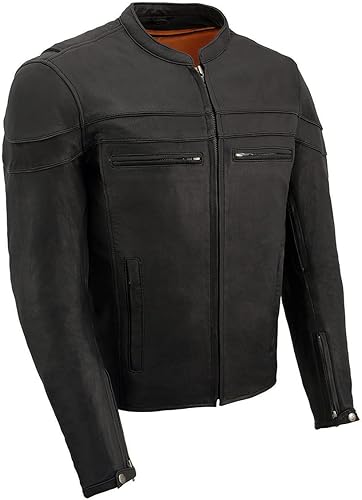Milwaukee Leather MLM1525 - Chaqueta MC ligera de cuero negro 'Crossover' para hombre
