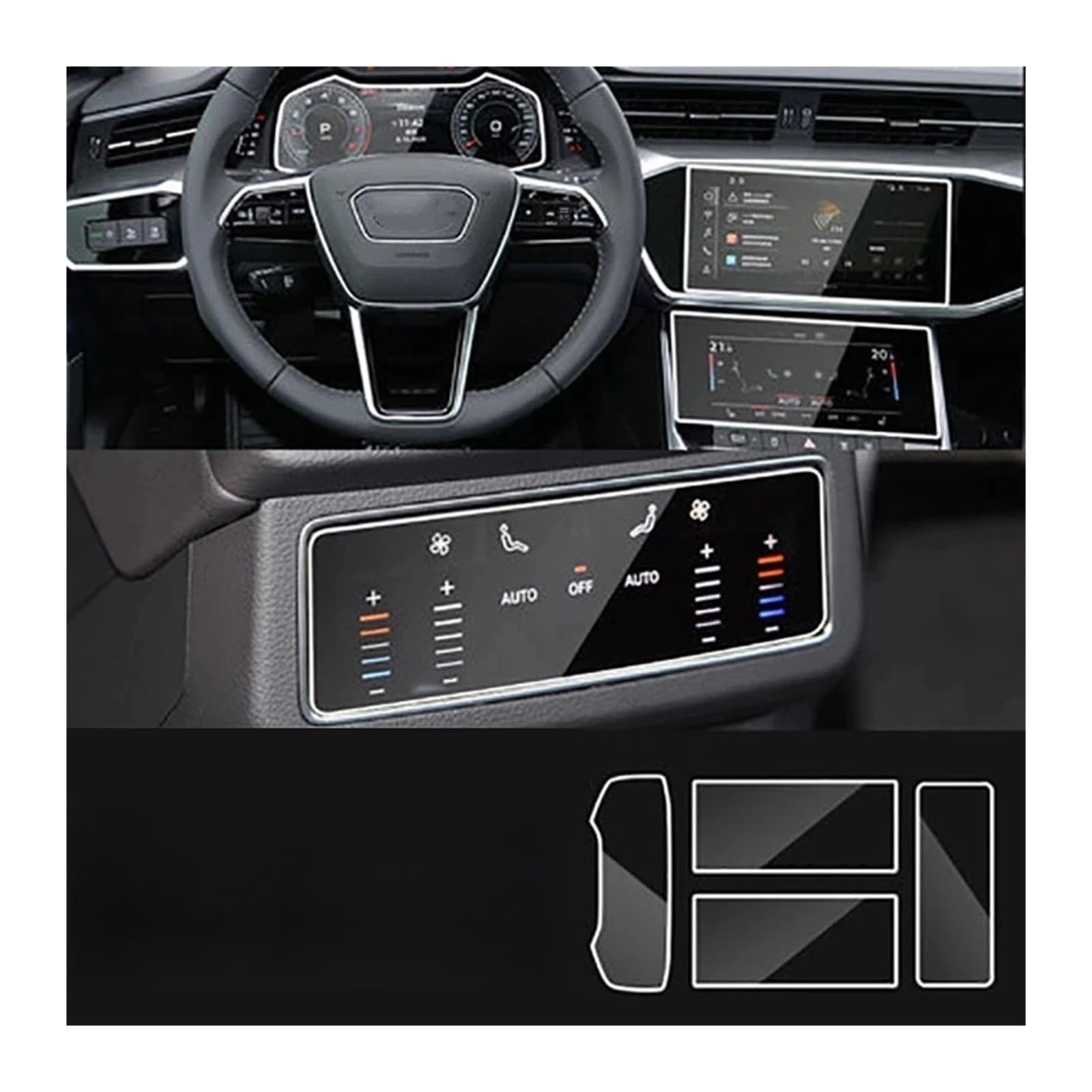 per Audi A6 C8 2018-2023, Pellicola Protettiva in Vetro temperato per Schermo del Sistema di Navigazione dell'auto, Copertura Posteriore.