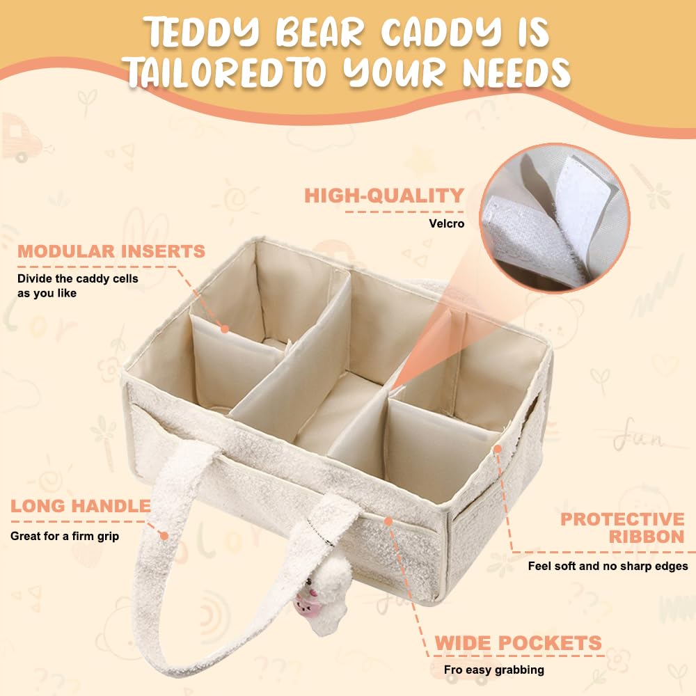 Organizer Pannolini, Portatile Organizer Fasciatoio per Neonati, Feltro Borsa per Pannolini per Bambini con Maniglia, Grande Organizzatore Fasciatoio Neonato per i Viaggi (Bianco) (Bianco)