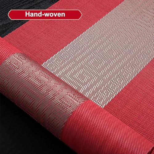 Image of YELONA Placemats and Table Runner Set - Heat Resistant, Non-Slip & Washable PVC Vinyl Dining Table Mats - Scarlet Red (6 Placemats: 45x30 cm, 1 Runner: 180x30 cm)