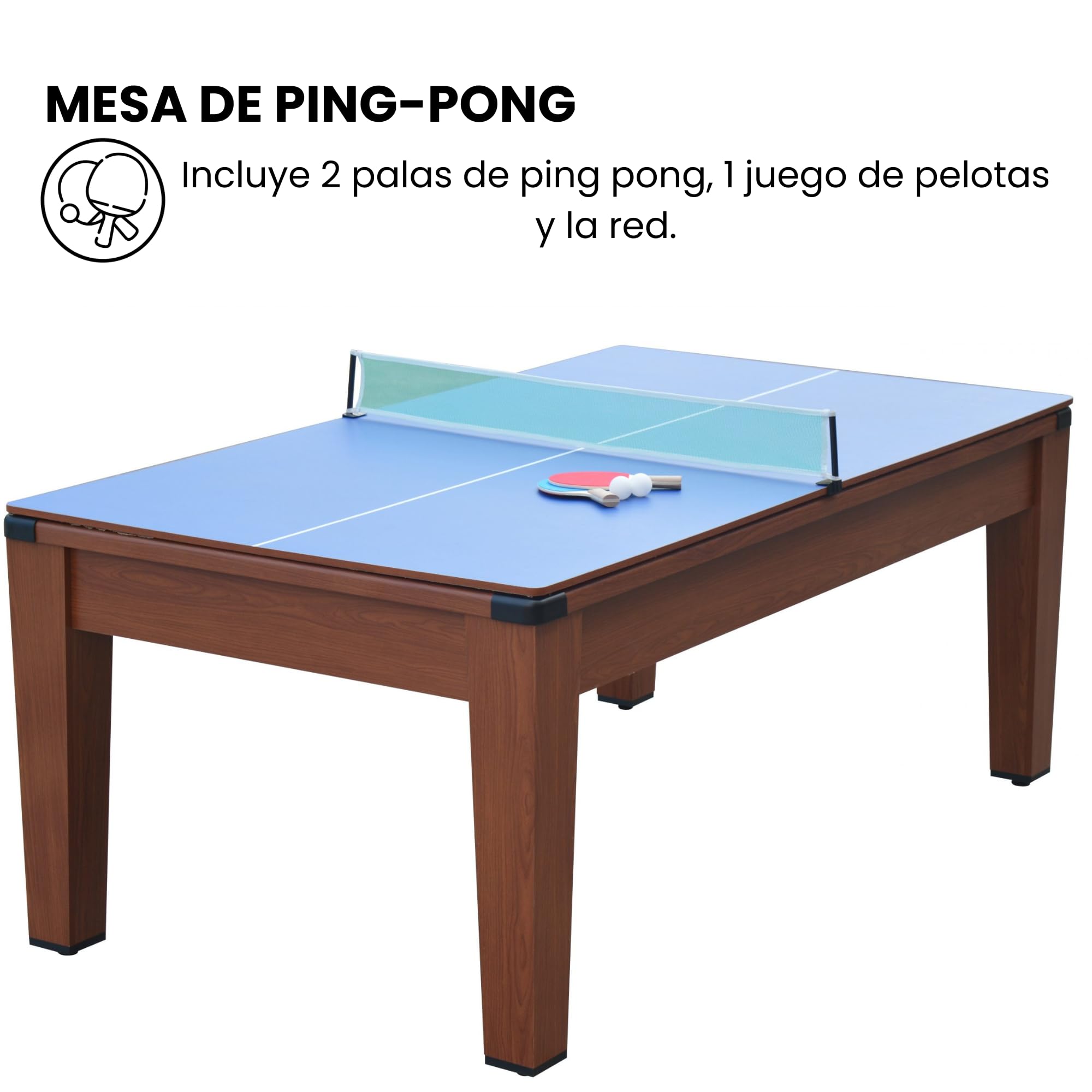 DEVESSPORT Mesa Multijuego 5 en 1 Billar Ping-Pong Air Hockey Póker Mesa de Comedor