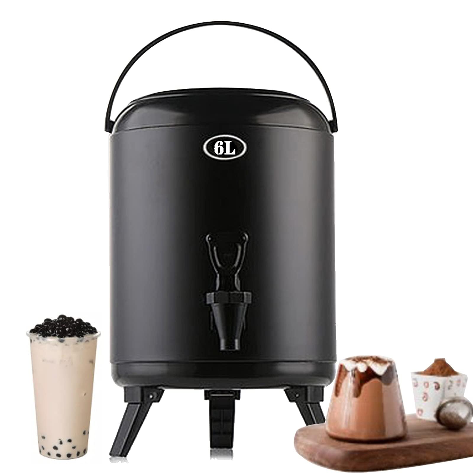 dozownik izolowany, Izolowany dozownik napojów ze stali nierdzewnej 304 Beczka na(Black,8L)