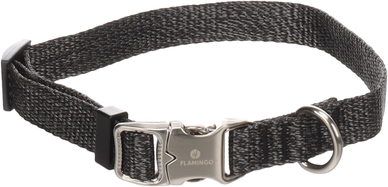 Halsband Hund - hundehalsband - Flamingo Mago Baumwolle Dunkelgrau S | 30-45cm x 15mm x 2mm