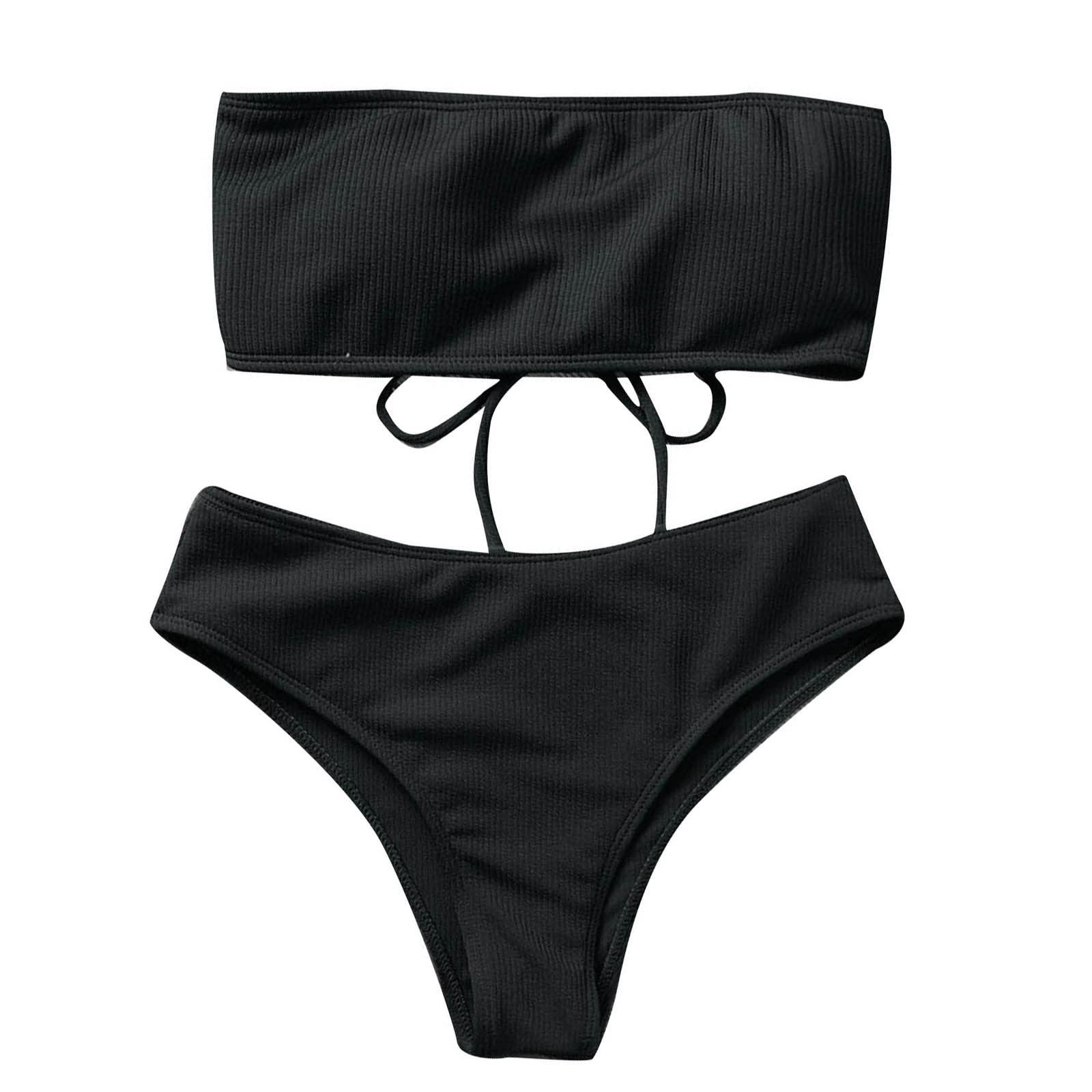 Generic Bikini sin tirantes para mujer, cintura alta, dividido, sin costuras, brasier acolchado