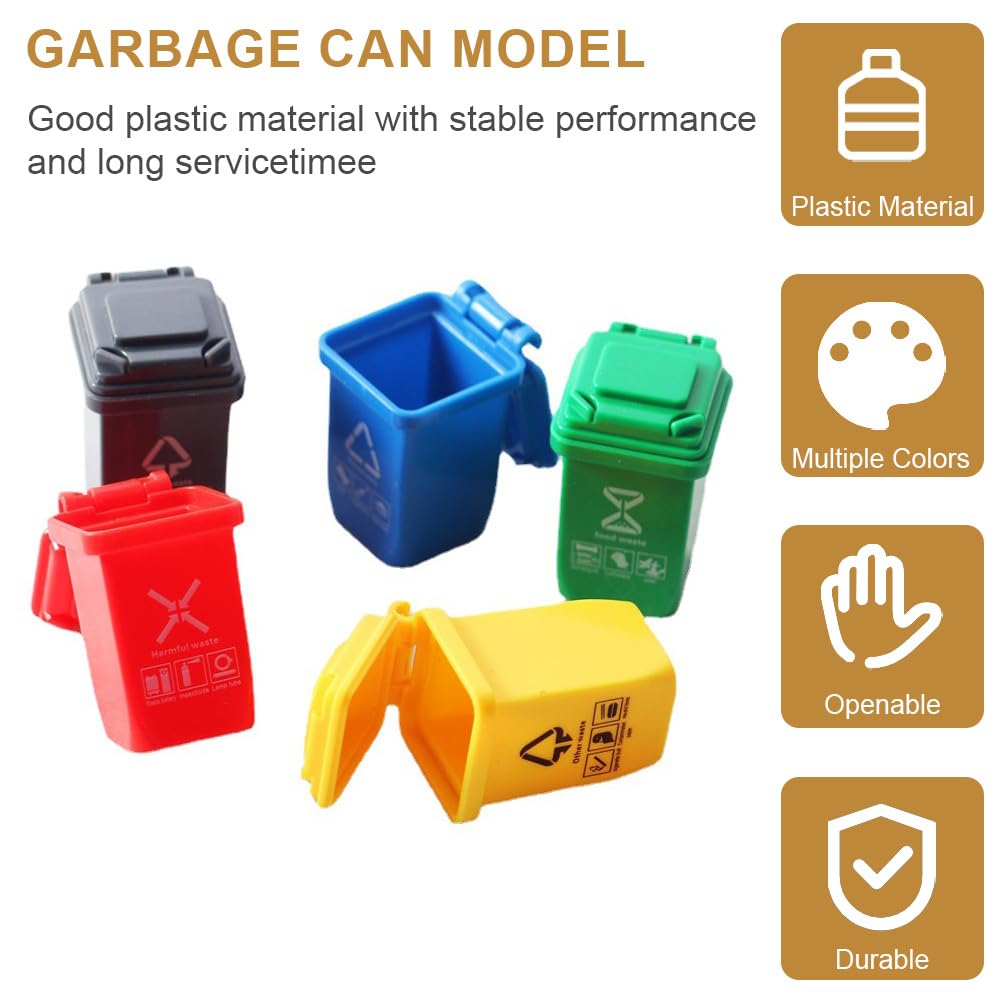 5 Piezas Bote De Basura Pequeño, Juguete De Botes De Basura para Camión De Basura, Botes de Basura en Miniatura con Tapas Abiertas, Mini Cubo de Basura, Mini Cubo de Basura para Niños
